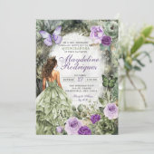 Lila Sage Green Whimsiswald Quinceanera Einladung (Stehend Vorderseite)