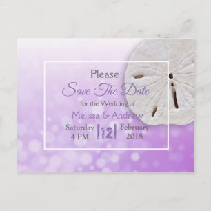 Lila Sand-Dollar-Hochzeit Save the Date Ankündigungspostkarte