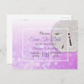 Lila Sand-Dollar-Hochzeitstag retten Ankündigungspostkarte (Vorne/Hinten)