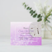 Lila Sand-Dollar-Hochzeitstag retten Ankündigungspostkarte (Stehend Vorderseite)