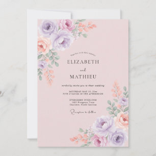 Lila sanfte florale romantische Hochzeit Einladung