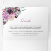 Lila Sangria Mauve Aquarellfarben Blume Grüne Dreifach Gefaltete Einladung (Innen Erste Seite)