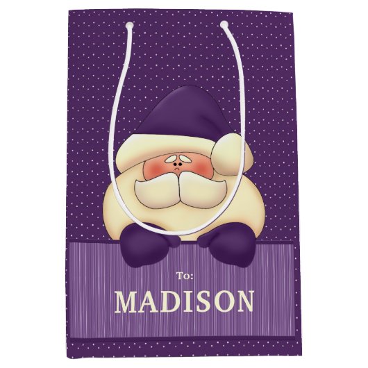 Lila Santa Polka Dots and Stripes Weihnachten Mittlere Geschenktüte (Vorderseite)