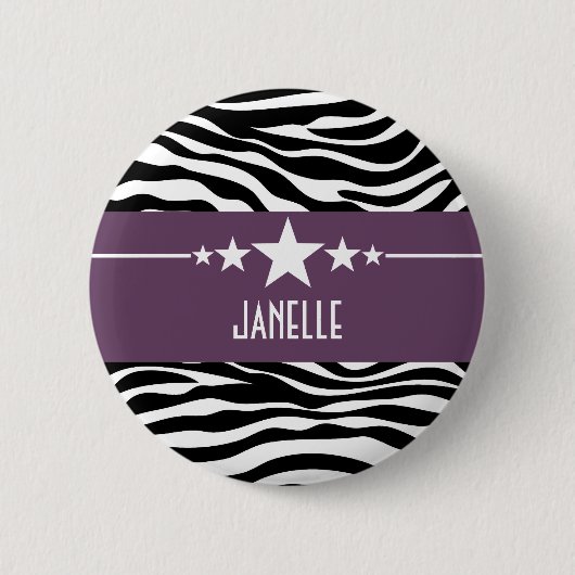 Lila Sassy Star Zebra Button (Vorderseite)