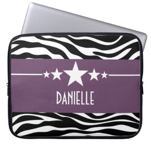 Lila Sassy Star Zebra Laptop Sleeve