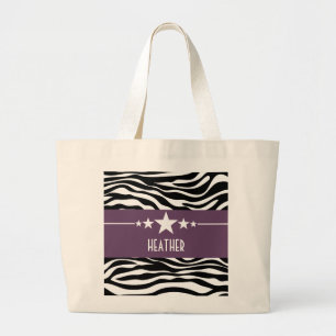 Lila Sassy Star Zebra Tote Bag Jumbo Stoffbeutel