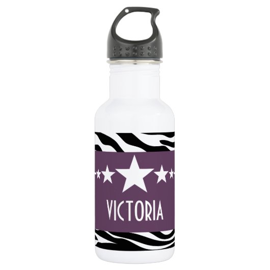 Lila Sassy Star Zebra Trinkflasche (Vorderseite)