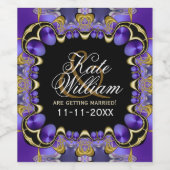 Lila Satin Gold und Schwarzes Fraktal Weinetikett (Einzelnes Label)