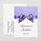 Lila Satin Ribbon Save the Date Ankündigungspostkarte (Vorne/Hinten)