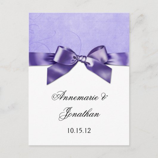 Lila Satin Ribbon Save the Date Ankündigungspostkarte (Vorderseite)