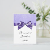 Lila Satin Ribbon Save the Date Ankündigungspostkarte (Stehend Vorderseite)