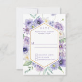 Lila Säulen, Anemone, geometrische Rose RSVP Karte (Vorderseite)