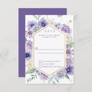 Lila Säulen, Anemone, geometrische Rose RSVP Karte