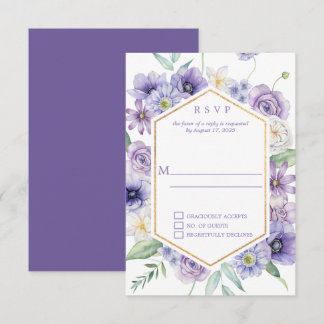 Lila Säulen, Anemone, geometrische Rose RSVP Karte