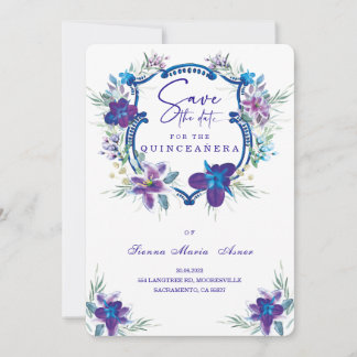 Lila Save the Date Einladung von Quinceañera