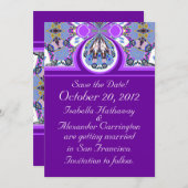 Lila Save the Date Hochzeitskarte (Vorne/Hinten)