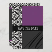 Lila Save the Date Karte Damaske (Vorne/Hinten)