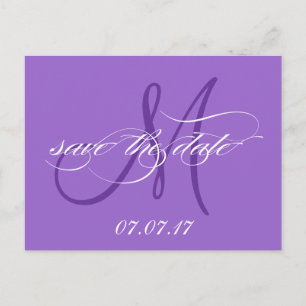 Lila Save the Date Monogramm Postkarte