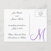 Lila Save the Date Monogramm Postkarte (Rückseite)