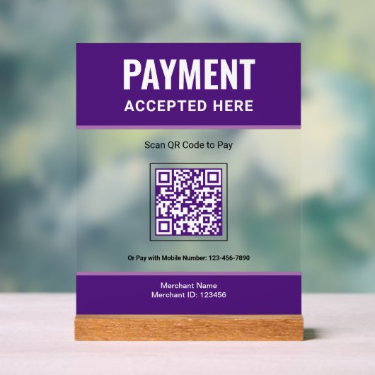 Lila Scan to Pay QR-Code Geschäftsbezahlung Acrylschild (Neutral)