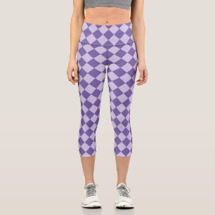 Lila Schachbrett Diamantmuster Capri Leggings