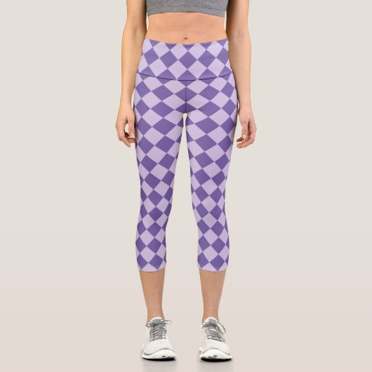 Lila Schachbrett Diamantmuster Capri Leggings (Vorderseite)