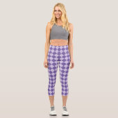 Lila Schachbrett Diamantmuster Capri Leggings (Vorderseite)