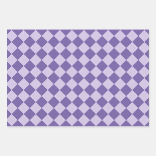 Lila Schachbrett Diamantmuster Geschenkpapier Set (Vorderseite)