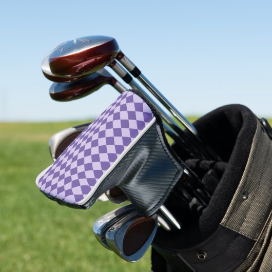 Lila Schachbrett Diamantmuster Golf Headcover (In Situ)