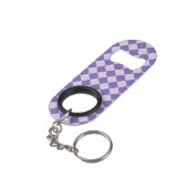 Lila Schachbrett Diamantmuster Mini Flaschenöffner (Rückseite Schrägansicht)
