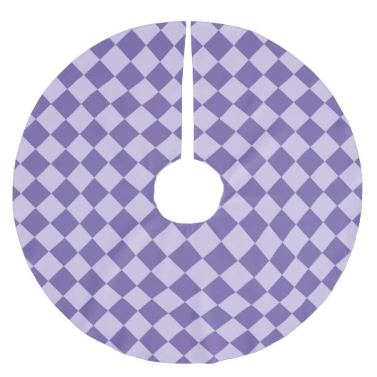 Lila Schachbrett Diamantmuster Polyester Weihnachtsbaumdecke (Vorderseite)