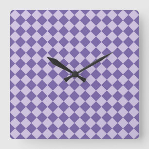 Lila Schachbrett Diamantmuster Quadratische Wanduhr