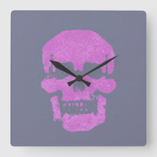 Lila Schädel Quadratische Wanduhr