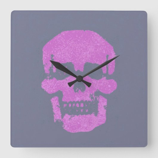 Lila Schädel Quadratische Wanduhr (Vorderseite)