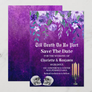 Lila Schädel Save The Date Halloween-Hochzeit