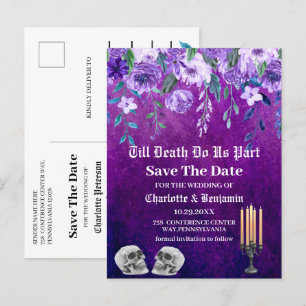Lila Schädel Save The Date Halloween-Hochzeit Ankündigungspostkarte