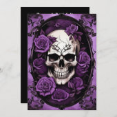 Lila Schädel und Rose Gotische Hochzeit Einladung (Vorne/Hinten)