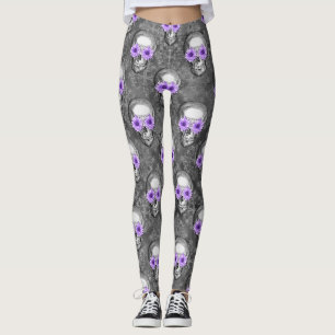 Lila Schädel und Sonnenblumen, Design 3 Leggings