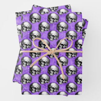 Lila Schädel und Sonnenblumen, Design 6 Geschenkpapier Set