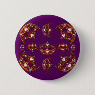 Lila Schaltfläche "Queen Hearts Gold Crowns Tiaras Button