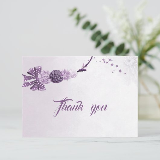 lila Schattierungen Blume & Bogen danke Karte (Stehend Vorderseite)