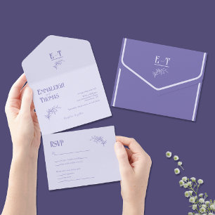 Lila-Schattierungen Einfache Moderne Hochzeit All In One Einladung