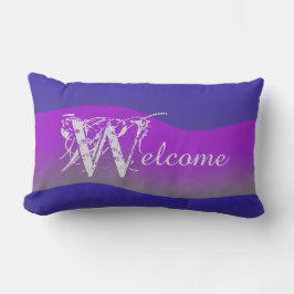 Lila Schattierungen im blauen Freien "Willkommen" Kissen Für Draußen