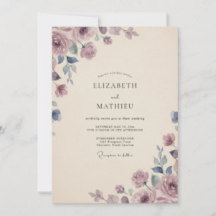 Lila-Schiefer-Wildblumen-Hochzeit Einladung