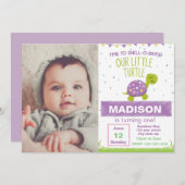 Lila Schildkröte zum Geburtstag Einladung mit Foto (Vorne/Hinten)