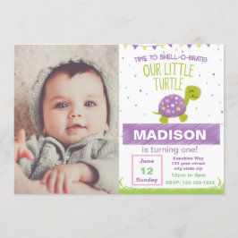 Lila Schildkröte zum Geburtstag Einladung mit Foto
