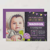 Lila Schildkrötenhalle Geburtstag Einladung mit Fo (Vorne/Hinten)