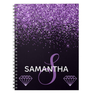 Lila Schimmer Glitter & Diamanten Monogramm Notizblock