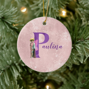 Lila Schimmer illustrierter Buchstabe P mit Namen Keramik Ornament