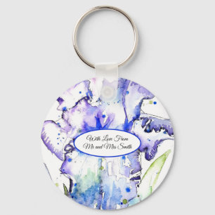 Lila schimmernde Wasserfarben-Iris Blaue Hochzeit Schlüsselanhänger
